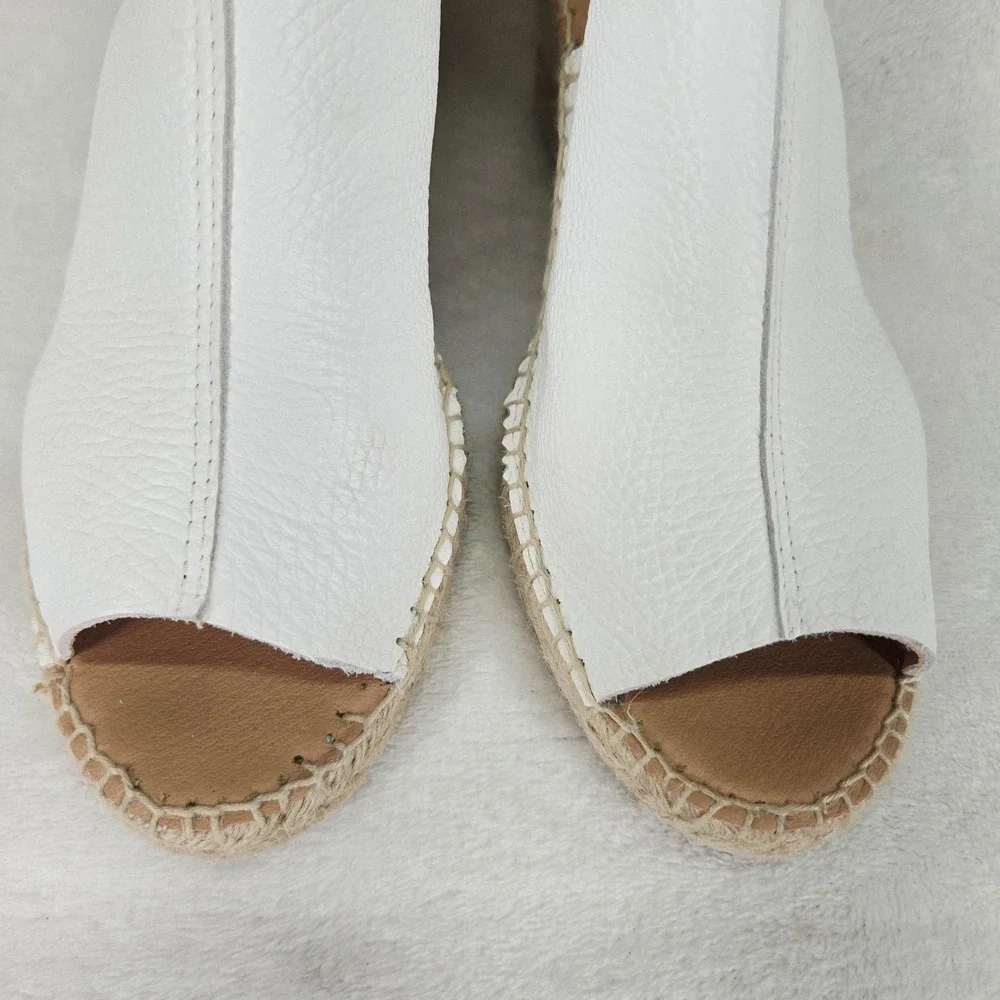 Maypol Sandal Womens 8.5 White Leather Espadrille Wedge Rhinestone Anthropologie